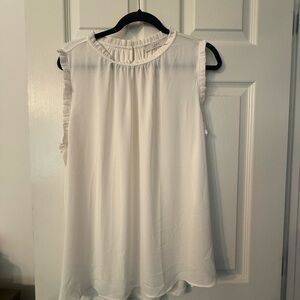 LOFT White Ruffle Trim Blouse